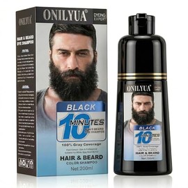 Shampoo para Barba y Cabello Negro 3 en 1 para Hombre, Shampoo para Ennegrecer Instantáneamente la Barba en 10 Minutos, Tinte para Bigote y Barba Gris