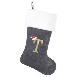 SIRIPHUM Monogram Christmas Stocking Deluxe Velvet Body with Super Soft Plush Cuff Embroidered Letter(T)