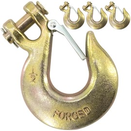 4 Pack 1/2" Clevis Chain Hooks, Heavy Duty Clevis Slip Hook with Safety Latch, Forged G70 Safety Chain Hooks for Trailer Transportation Towing Winches, 48,000LBS Capacity for Heavy Load