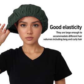 QFE Reusable Shower Cap for Women Reusable Waterproof Shower Bonnet Washable Elastic Band Bath Hair Hat for Long Hair Braids shampoo Caps no Rinse Plastic Satin Lined Essentials, Green