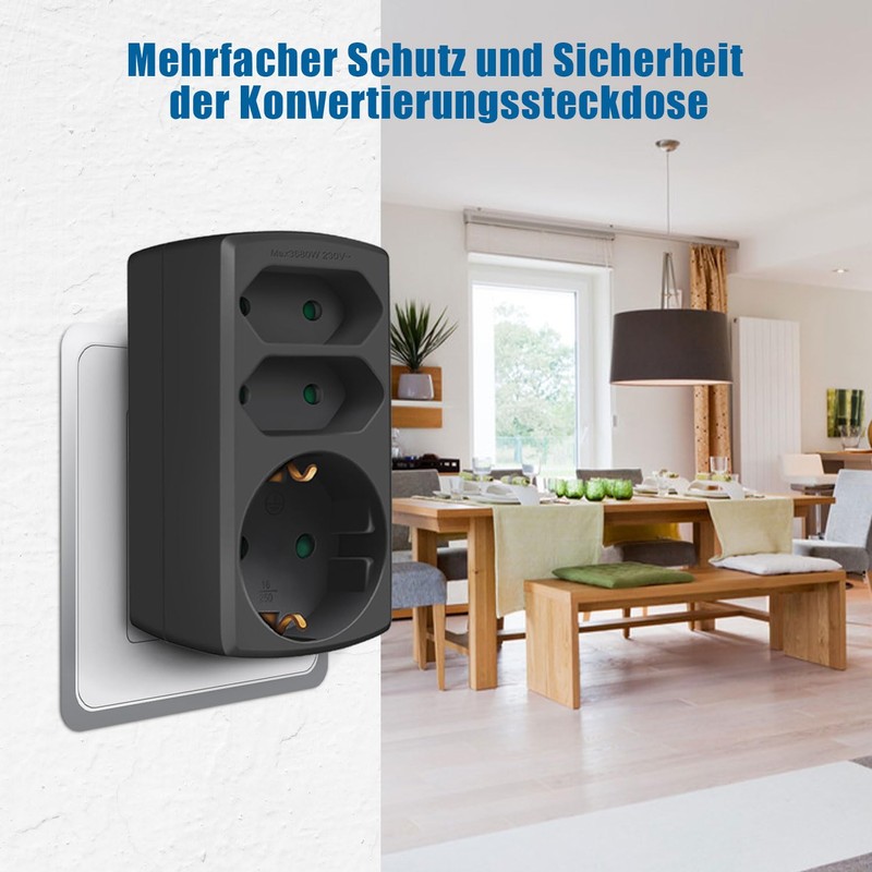 EXTRASTAR Multi-socket 3-way socket adapter, 2 Euro + 1 Schuko