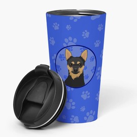 Caroline's Treasures WDK1024TBL215 Chihuahua Black and Tan #1 Stainless Steel 16 oz Tumbler, Blue Insulated Tumbler with Lid, Cute Travel Cup for Coffee, Cocktails, Gift Men, Dad, Women, Mother