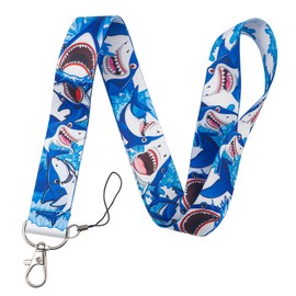 BKBKAAK Shark Badge Holder with Lanyard, Blue Key Lanyard with Vertical Plastic ID Card Holder, Cool Badge Lanyard with Keychain for Kids, Boys, Men