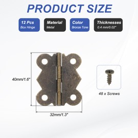 MECCANIXITY Butterfly Hinges 1.6 Inch 180-Degree Mini Decorative Floding Hinges with Screws for Cabinet Door Box Furniture Jewelry Hardware (Bronze, Pack of 12)