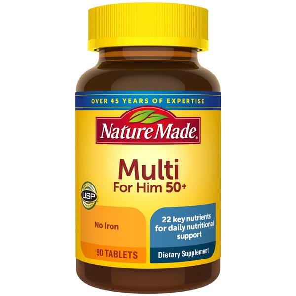 Nature Made Men's Multivitamin 50+ Tablets with Vitamin D, 90 Count for Daily Nutritional Support