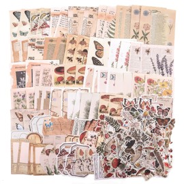 Huoberr Vintage Scrapbook Supplies Pack (200 Pieces) for Junk Journal Bullet Journals Planners Botanical Paper Stickers Craft Kits Aesthetic Cottagecore Collage Album