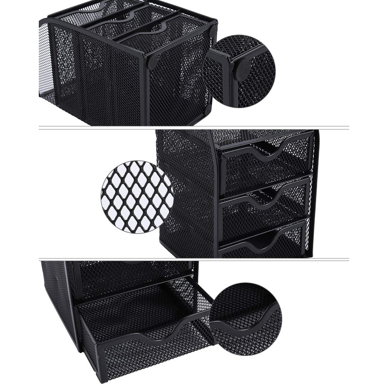 EasyPAG Mesh 3 Tier Small Drawer Storage Desk Tidy Desktop