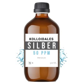 Premium Colloidal Silver - Silver Water 500 ml (50 ppm) - Vegan • No Additives • With Dosing Aid