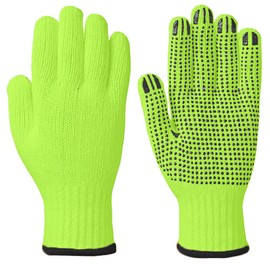 Wideskall® High Visibiliby Large Cotton PVC Dots Grip String Knit Safety Work Gloves, 6 Pairs
