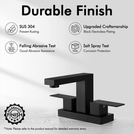 KES Black Bathroom Faucet 4 Inch Centerset Bathroom Sink Faucet with Bathroom Sink Stopper with Overflow, SUS304 Stainless Steel, Lead-Free NSF Certified, L4150LFF12-BK-C1
