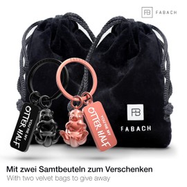 FABACH Love Keyring for Couples - 2 Otters with Heart - I Love You Keyring Partner - Girlfriend Gift Love - Couple Keyring Couple Love Gifts Anniversary, Black & Rose Gold, Modern