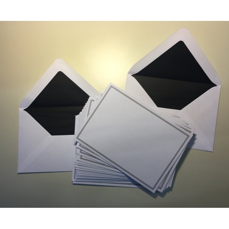 25 Mourning Envelopes, with Slim Black Triple Frame, with Black