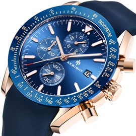 BENYAR AKNIGHT Mens Watches, Analog Quartz Chronograph Big Face Watches for Men, Business Men's Wrist Watches - Elegant Gift for Men, Silicone Golden Blue