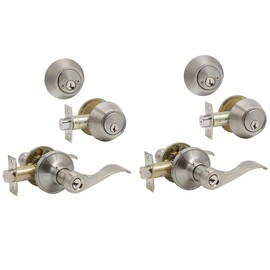 Brotima 2 Pack Keyed Alike Entry Door Lock Set, Satin Nickel Front Door Lock Set with Double Cylinder Deadbolt, Wave Style Keyed Alike Entry Lockset