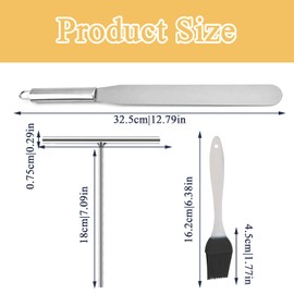 3 Piece Crepe Accessory Maker Set, Crepe Distributor, Crepes Spatula, Pancake Turner, Spatula, Cooking Baking Tools, Stainless Steel Crepe Maker Accessories, with Small Brush, for Baking, Cooking,