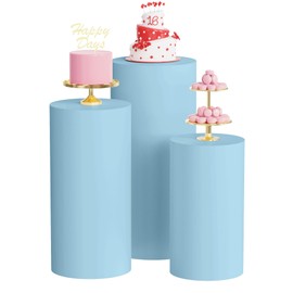 Wokceer - Cubiertas de soporte cilíndrico de elastano para fiestas, 3 piezas, cubiertas de pedestal, cubierta de pilar, para fiestas de cumpleaños, bodas, accesorios de decoración, color azul