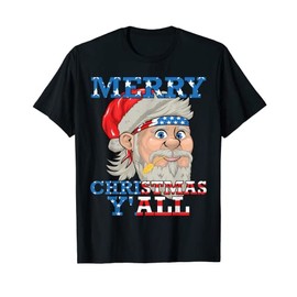 Patriotisches Halstuch mit Weihnachtsmann und Vokuhila-Motiv "Merry Christmas" T-Shirt