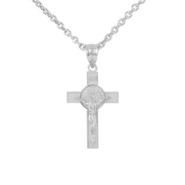 925 Sterling Silver St. Benedict Crucifix Cross Pendant Necklace (1.10"), 18"