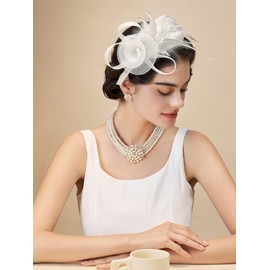 SWEETV SWEETV Tulle Fascinators for Women, Tea Party Hats for Kentucky Derby, Cocktail, Wedding, Fancy Dress Party, White