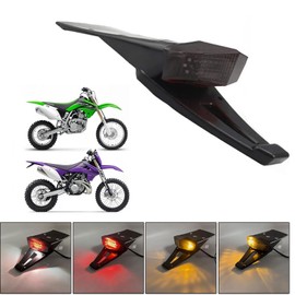 Universal Rear Fender LED Brake Tail Light with Turn Signals & License Plate Lamp for Off-Road Motorcycles, Dirt Bikes, and Enduro – Compatible with Yamaha, Suzuki, Kawasaki, Honda CRF（Black）