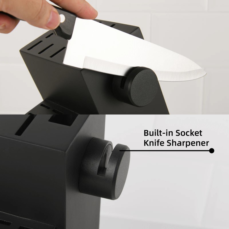 19-Piece Plastic Handle Carbon Steel Kitchen Knife Block Set with