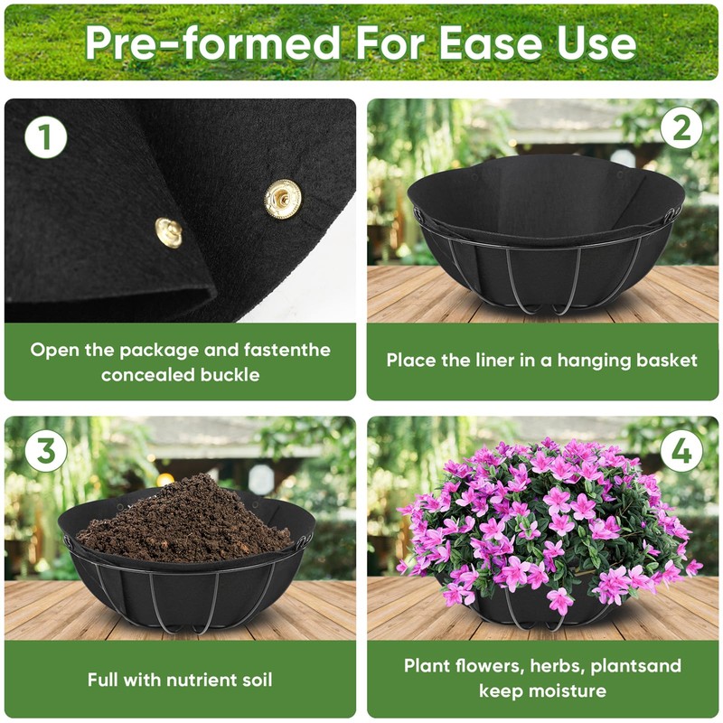 HKZ Hanging Planter Basket Liners - 4 Pack 12 Inch