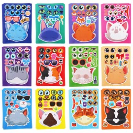 36 PCS Cat Make A Face Stickers for Kids - Make Your Own Kitten Mix and Match Sticker Sheets with Safaris - School Party Favor Supplies Craft Gifts - Boys Girls Party Activities