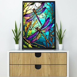 HMDIIMGE Stained Glass Dragonfly Diamond Painting Kits for Adults 5D Diamond Art Painting with Full Round Diamonds Gem Art Painting Kit for Home Wall Decor Gifts Xmas Holiday Decor 12x16 Inch