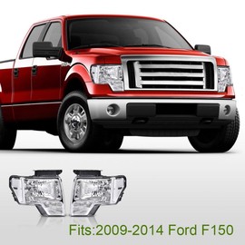 GRAND ORANGE Pair Headlights Assembly, Compatible with Ford F150 2009-2014, Left Driver & Right Passenger 2PCS Headlamps, Clear Lens Chrome Housing Clear Reflector, DL3Z13008A FO2502289