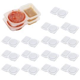 15pcs Double Compartment Condiment Container, Portable 2 Plastic Sided Compartment Snack Containers with Lids Two Compartment Sauce Food Containers for Condiment Sampling Travel Snack Dips