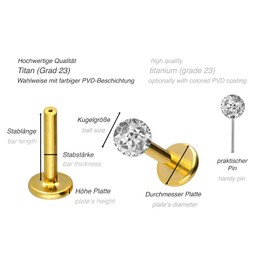 PIERCINGLINE Titanium Labret with Push Fit Epoxy Ball Piercing Ear Conch Tragus Lip Nose Medusa Choice of Colours and Sizes, Titanium