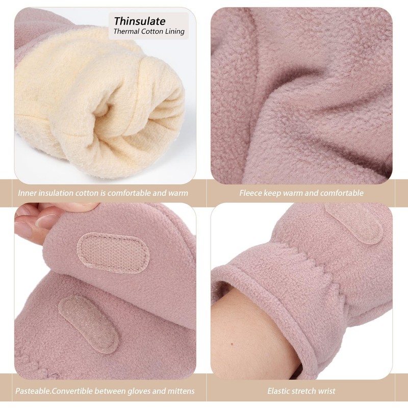 KEYDUACU Winter Gloves Fingerless Convertible Mittens Thermal Polar Fleece Insulated
