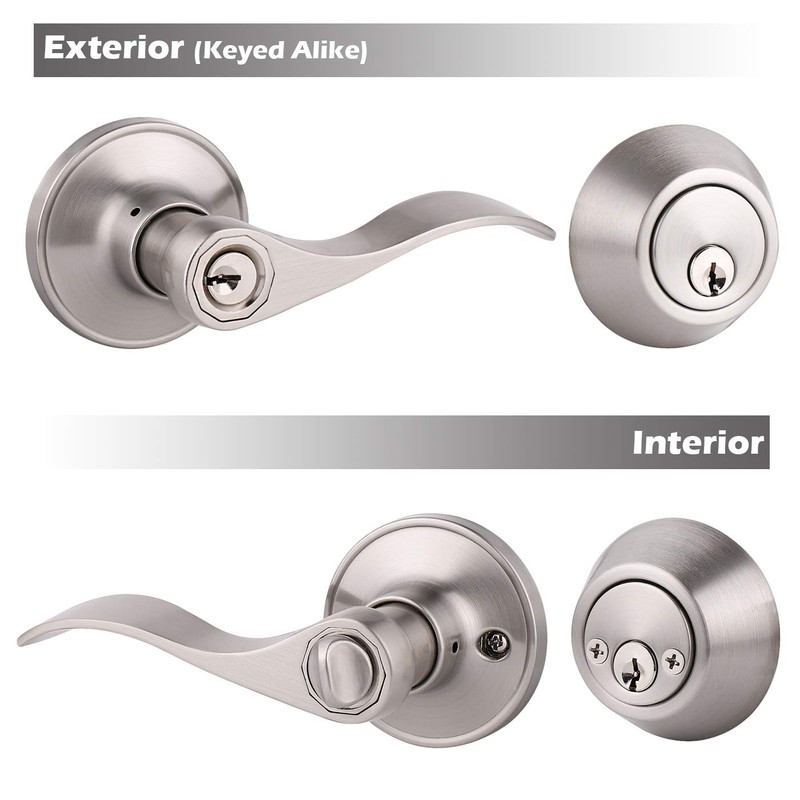Satin Nickel Keyed-Alike Door Levers and Double Cylinder Deadbolts Combination