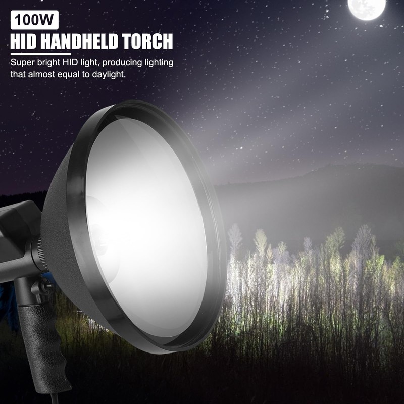 EVTSCAN Spotlight Flashlight, 100W HID Handheld Torch Hunting Spot Light