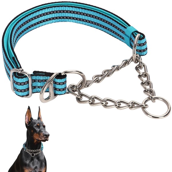 Reflective Martingale Collar for Dogs with Steel Chain, Adjustable No