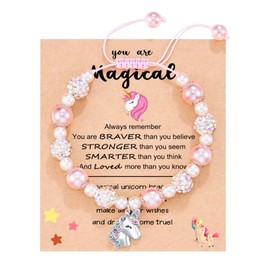 Fadcaer Girls Bracelets Unicorn Bracelet for Girls Adjustable Pink Pearl Unicorn Charm Bracelet Childrens Jewellery Girls Charm Bracelet Unicorn Gifts Kids Toddler Bracelets for Girls Daughter