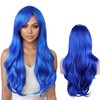 Tangyaoyusun 28Inch Navy Blue Wig with Bang Long Wavy Curly