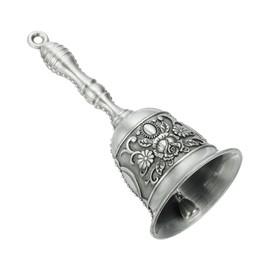 sourcing map Loud Hand Bell, 2.09 Inch Wedding Dinner Service Call Bells, Vintage Alloy Carving Jingle Bell for Restaurant, Seniors Bedside, Meditation, Silver