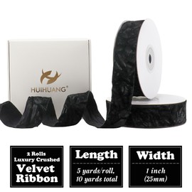 HUIHUANG Black Velvet Ribbon 1 inch x 10 Yards Luxury Crushed Velvet Ribbon for Choker, Hair Bows, Crafts, Gift Wrapping, Wreath Decoration, Flower Bouquets, Christmas Tree Ornaments,