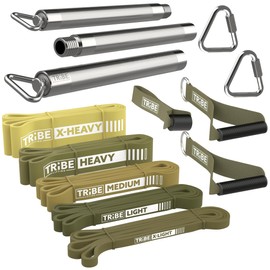 Long Resistance Bands for Working Out - Pull Up Assistance Bands Resistance Bands with Handles, Door Anchor - Stretch Bands for Exercise Bands Resistance Bands Set (Green Set with Bar)