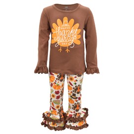 Unique Baby Conjunto de leggings con volantes de pavo para niñas, happy thanksgiving day, 4 Años