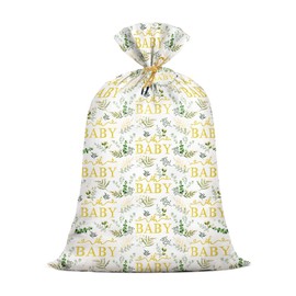 Extra Large Baby Gift Bag 48"x 36" Jumbo Plastic Present Bag Eucalyptus Leaves Shower Birthday Large Gift Wrapping Bags Oversized Oh Baby Sage Green Gender Reveal Party Favors