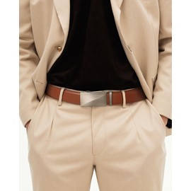 MILORDE Men's Ratchet Leather Belt for Casual Golf Dress Pants Shirts, Adjustable Fit, Comfortable and Easy To Use （35mm） (Brown-M821, 28" to 34")