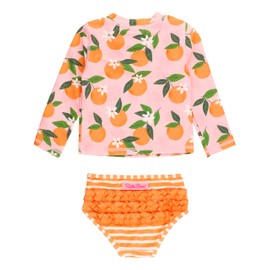 RuffleButts Orange You The Sweetest Long Sleeve Zipper Rash Guard Bikini - 4T