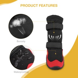 Dog Boots for Injured Paws, 4Pcs Boots Paw Protectors for Dogs, Waterproof Dog Shoes with Reflective Straps, High Dog Boots Anti-slip Rubber Sole for Medium Large Dogs for Rainy (Black&Red, 6#)