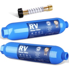 SheeChung RV Water Filter 2 Pack with Flexible Hose Protector, NSF Certified, Inline Water Filter for RV, Boat, Campsite – Reduces Odors, Bad Taste, Chlorine, Rust