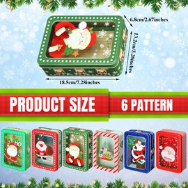 Landhoow 6 Pieces Christmas Cookie Tins with Lids Metal Cookie Tins Xmas Tin Containers for Gifts Tin Cookie Containers with Lids Empty Tins for Cookies Candies Treat Christmas Holiday (Rectangle)