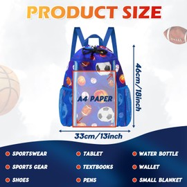 Kids Gym Drawstring Backpack String Bag, Ball Sports Gym Bag for Kids Waterproof Swimming Beach String Cinch Backpack with Two Water Bottle Pocket