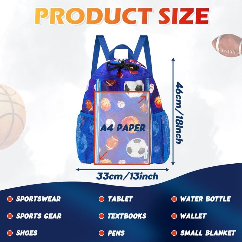 Kids Gym Drawstring Backpack String Bag, Ball Sports Gym Bag