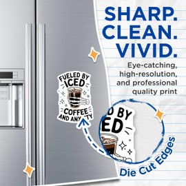 (2 Pack) Fueled by Iced Coffee Magnets - Anxiety Skeleton Hand Magnetic Decal - Fun Kitchen Fridge - 5" On Longest Side - for Cars, Fridges, Toolboxes - Made in USA - MAG3629